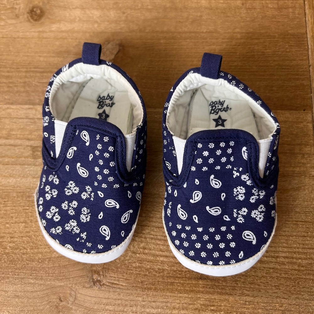 Baby B'gosh Navy Paisley Floral Slip On Crib Shoes Size 3 6-9M OK02137